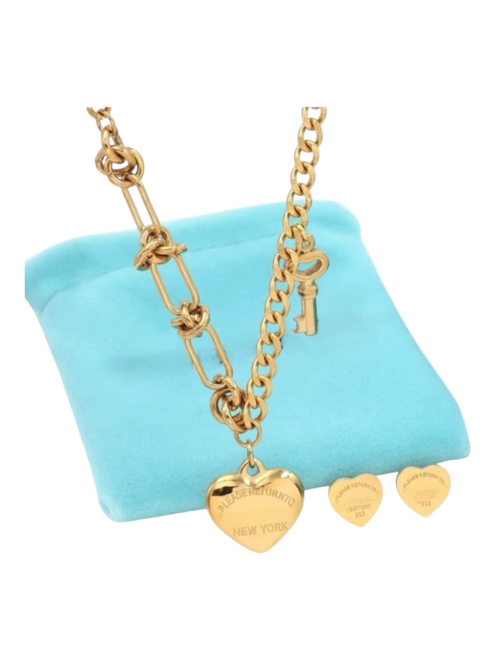 🩵Gold Heart Charm Chain Necklace with Matching Studs 🩵
